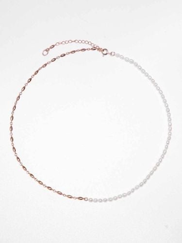 Sterling Silver Rose Gold Pearl Symbol Chain Necklace [Beige] - dfarbe - Modalova