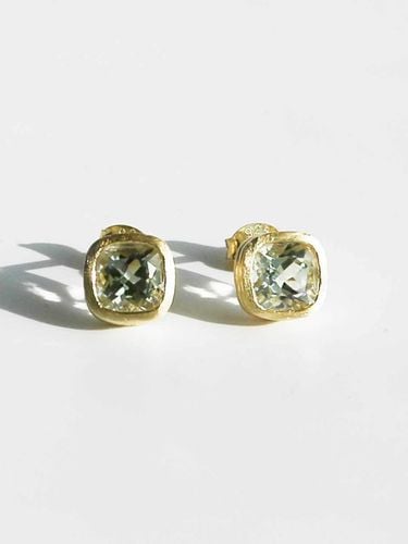 Silver 18k Gold Natural Green Amethyst Satin Line Earrings - dfarbe - Modalova