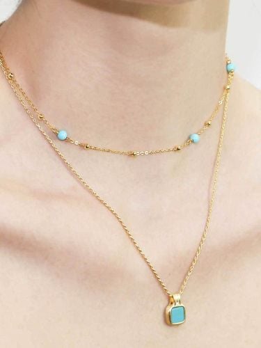 Silver 18K Gold Satin Rope Chain Necklace [Turquoise] - dfarbe - Modalova