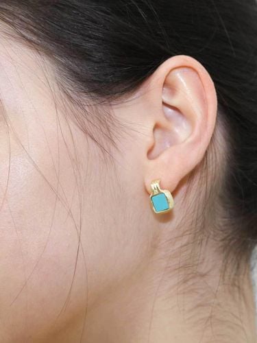 Silver 18k Gold Plated Turquoise Satin Earrings - dfarbe - Modalova