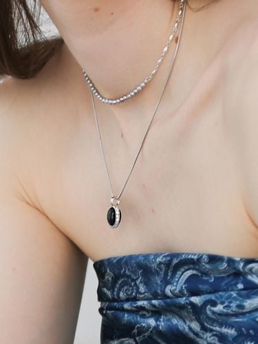 Sterling Silver Double-Sided Onyx Blue Sand Necklace - dfarbe - Modalova