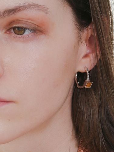 Silver Square Double Line Tiger's Eye Hoop Earrings - dfarbe - Modalova