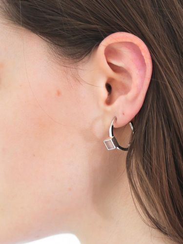 Silver Double Line Natural Stone Hoop Earrings [Light Pink] - dfarbe - Modalova