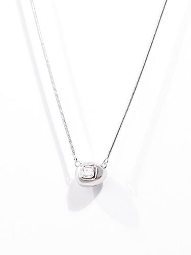 Crystal Square Stone Teardrop Sterling Silver Necklace [Beige] - dfarbe - Modalova