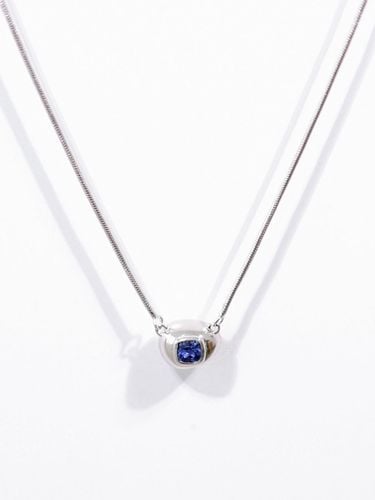 Sterling Silver Teardrop Pendant Necklace [Blue] - dfarbe - Modalova