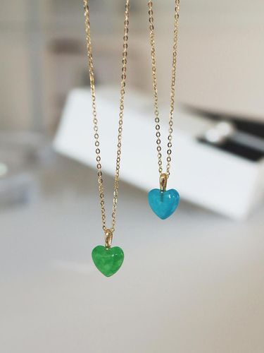 K Gold Green Quartz Crystal Heart Necklace [Green] - modernlike - Modalova