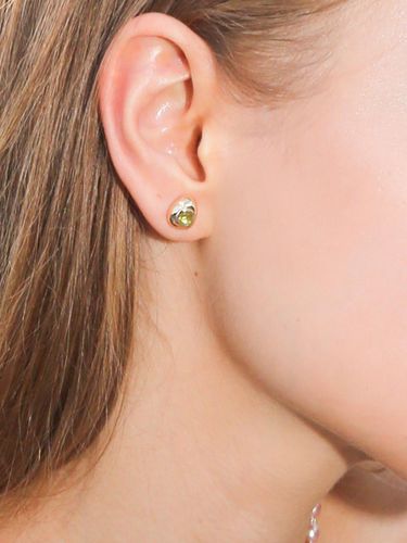 Sterling Silver Teardrop Stud Earrings [Green] - dfarbe - Modalova