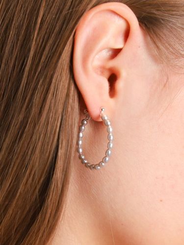 Freshwater Pearl 925 Silver Chandelier Hoop Earrings [Natural Grey] - dfarbe - Modalova