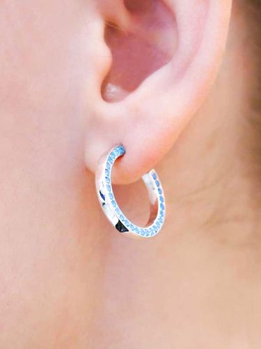 Silver Double-Sided Crystal Hoop Earrings [Turquoise] - dfarbe - Modalova