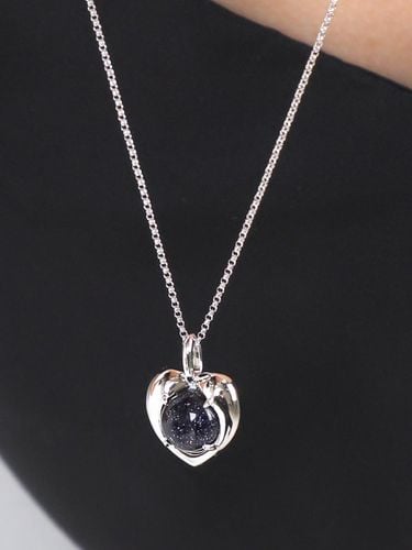 Silver Adjustable Heart Pendant Necklace [Beige Gold Blue] - dfarbe - Modalova