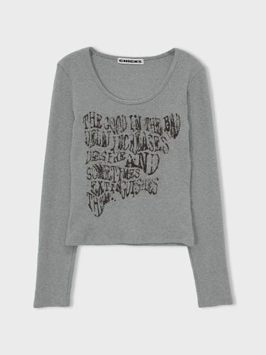 Fleece-lined Wool Blend Long Sleeve T-shirt [Melange] - chicks - Modalova