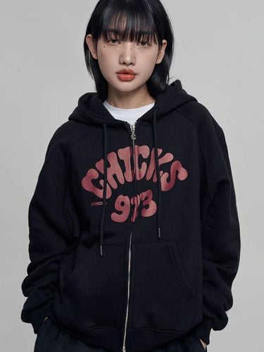 Long Sleeve Cotton Polyester Zip-Up Hoodie Sweatshirt [Black] - chicks - Modalova