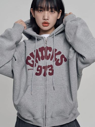 Long Sleeve Cotton-Poly Zip-Up Hoodie Sweatshirt [Gray] - chicks - Modalova