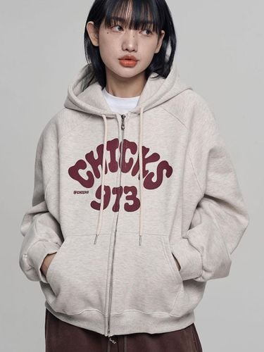 Long Sleeve Hooded Zip-up Sweatshirt [Light Brown] - chicks - Modalova