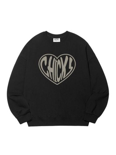 Heart Long Sleeve Fleece Lined Sweatshirt [Black] - chicks - Modalova