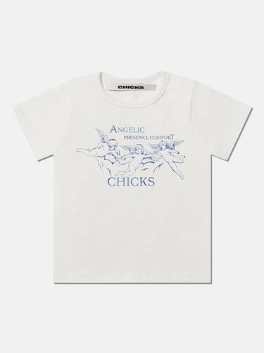 Crop Graphic Logo T-shirt [Beige] - chicks - Modalova