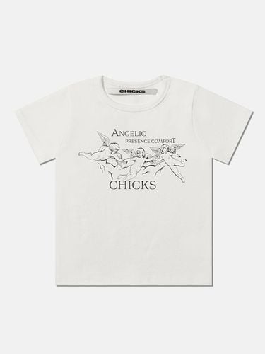 Crop Graphic Logo Short Sleeve T-shirt [Beige] - chicks - Modalova