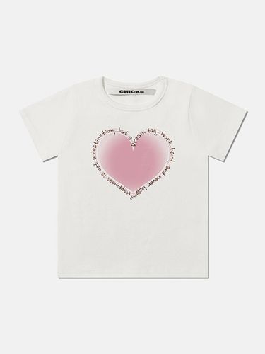 Heart Gradation Crop Graphic Logo T-shirt [Beige] - chicks - Modalova