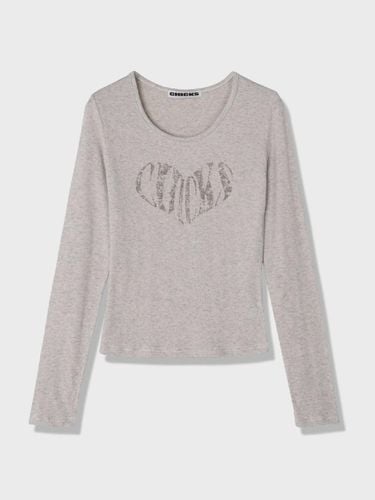 Crush Heart Long Sleeve T-shirt [Beige Melange] - chicks - Modalova