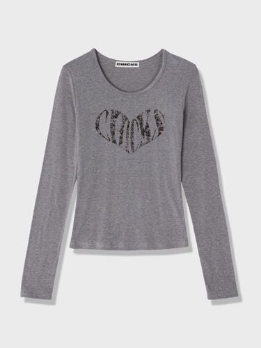 Crush Heart Long Sleeve Round Neck T-shirt [Melange] - chicks - Modalova