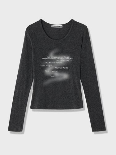 Long Sleeve Round Neck T-shirt [Charcoal] - chicks - Modalova