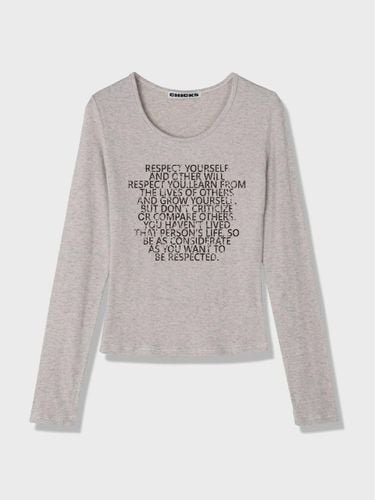 Long Sleeve Round Neck T-shirt [Beige Melange] - chicks - Modalova