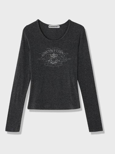 Long Sleeve Round Neck T-shirt [Charcoal] - chicks - Modalova