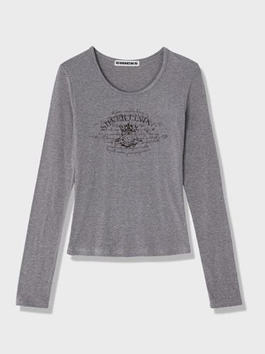 Long Sleeve Round Neck Brushed Fleece T-shirt [Melange] - chicks - Modalova