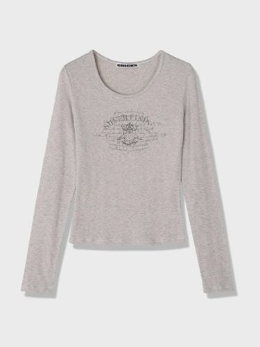 Long Sleeve Round Neck T-shirt [Beige Melange] - chicks - Modalova