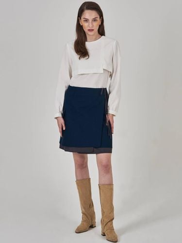 Layered Wrap Adjustable Cotton-Rayon Skirt [Navy] - HYEYEONG KIM - Modalova