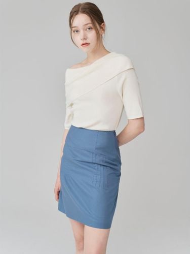 Pintuck H-Line Cotton-Tencel Midi Skirt [Navy] - HYEYEONG KIM - Modalova