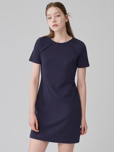 A-Line Short Sleeved Cotton Blend Dress [Navy] - HYEYEONG KIM - Modalova