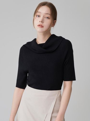 Knitted Foldover Off-Shoulder Wool-Silk Top [Black] - HYEYEONG KIM - Modalova