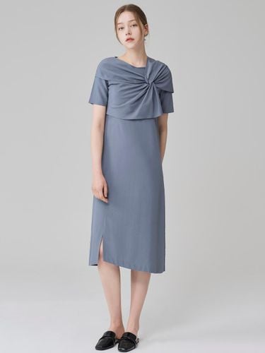 Silk Interlaced Short Sleeved Dress [Cerulean] - HYEYEONG KIM - Modalova