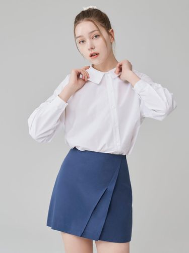 Double Diagonal Line A-line Tencel-Cotton Mini Skirt [Navy] - HYEYEONG KIM - Modalova