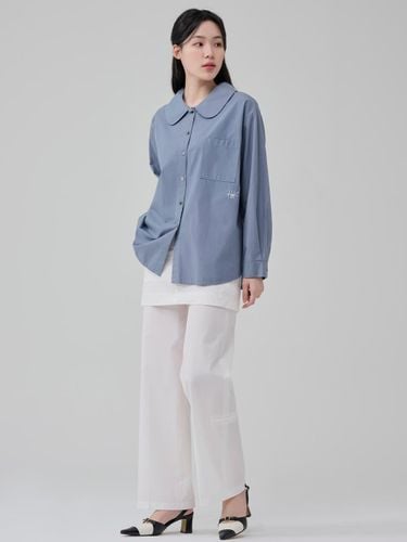 Cotton Wide Fit Pintuck Round Collar Blouse - HYEYEONG KIM - Modalova