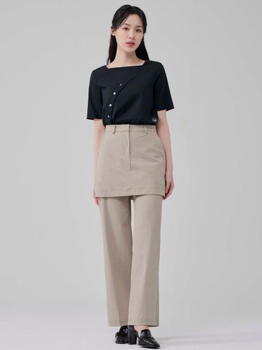 Nylon Wide-leg Layered Trousers [Beige] - HYEYEONG KIM - Modalova