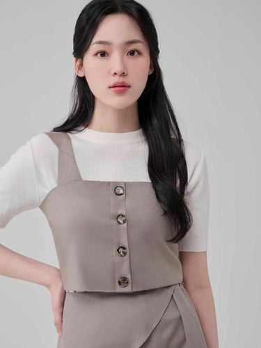 Tencel Cotton Unbalanced Shoulder Vest [Taupe] - HYEYEONG KIM - Modalova