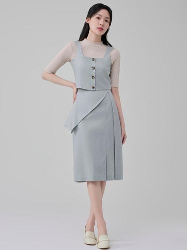 Tencel Cotton Peplum Pin-tuck Skirt [Blue Green] - HYEYEONG KIM - Modalova