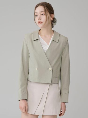 Upcycled Linen Crop Jacket [Green] - HYEYEONG KIM - Modalova