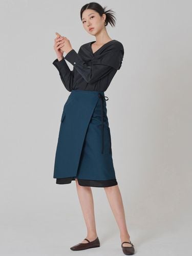 Layered Wrap A-line Long Skirt [Navy] - HYEYEONG KIM - Modalova