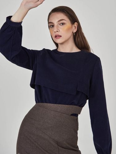 Corduroy Layered Asymmetrical Blouse [Navy] - HYEYEONG KIM - Modalova