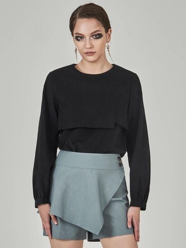 Corduroy Layered Asymmetrical Blouse [Black] - HYEYEONG KIM - Modalova