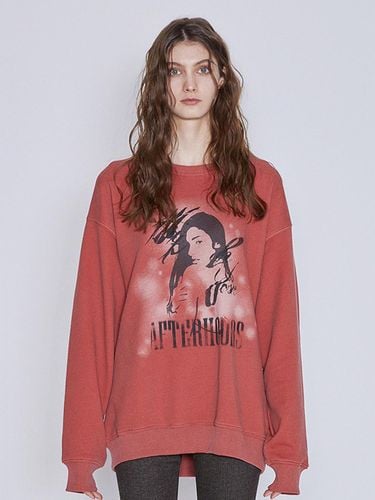 Oversized Bio-Processed Graphic Print Sweatshirt [Dusty Red] - AFTERHOURS - Modalova