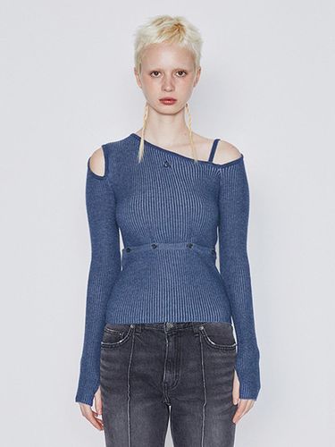 Two Way Ribbed Off Shoulder Wool Blend Top [Indigo] - AFTERHOURS - Modalova