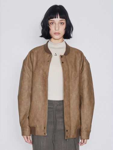 Leather Oversized Vegan Bomber Jacket [Beige] - AFTERHOURS - Modalova