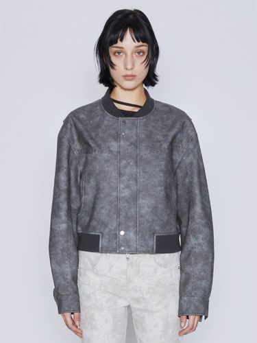 Cropped Premium Vegan Leather Bomber Jacket [Charcoal] - AFTERHOURS - Modalova