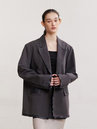 Cotton Raw Cut Oversized Blazer [Charcoal] - AFTERHOURS - Modalova