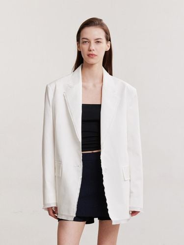 Cotton Raw Cut Oversized Hip Length Blazer [White] - AFTERHOURS - Modalova