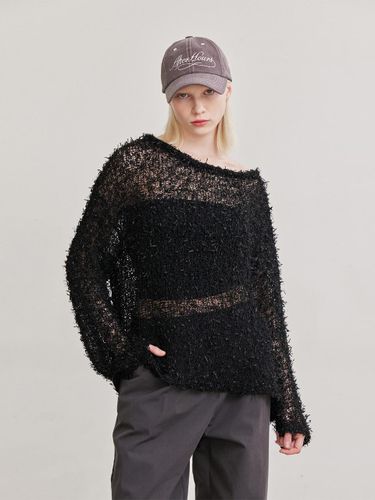 Hairy One Shoulder Textured Knit Top [Black] - AFTERHOURS - Modalova